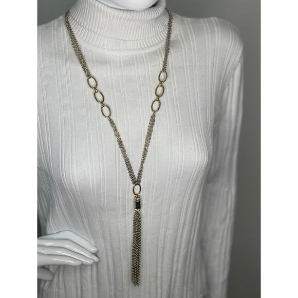 Chico's gold tone necklace long mixed metals silver gold costume jewelry trendy - Picture 4 of 10